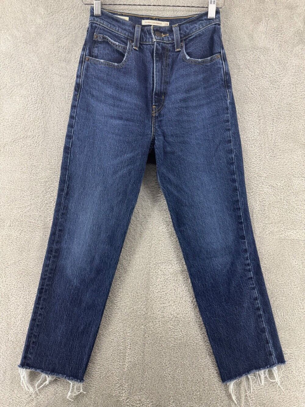 Levis Jeans Womens 24 Blue 70s High Slim Straight Premium Denim Raw Hem Zip Fly